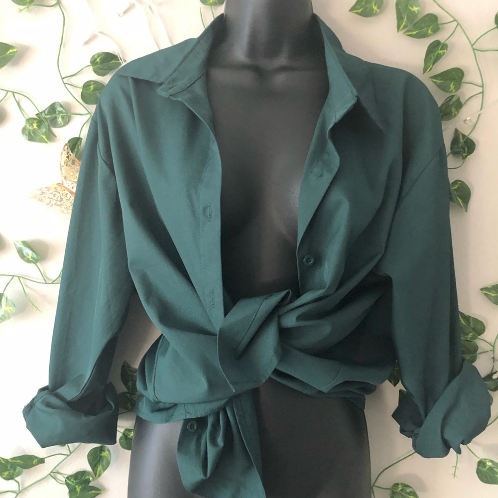 Green button up blouse